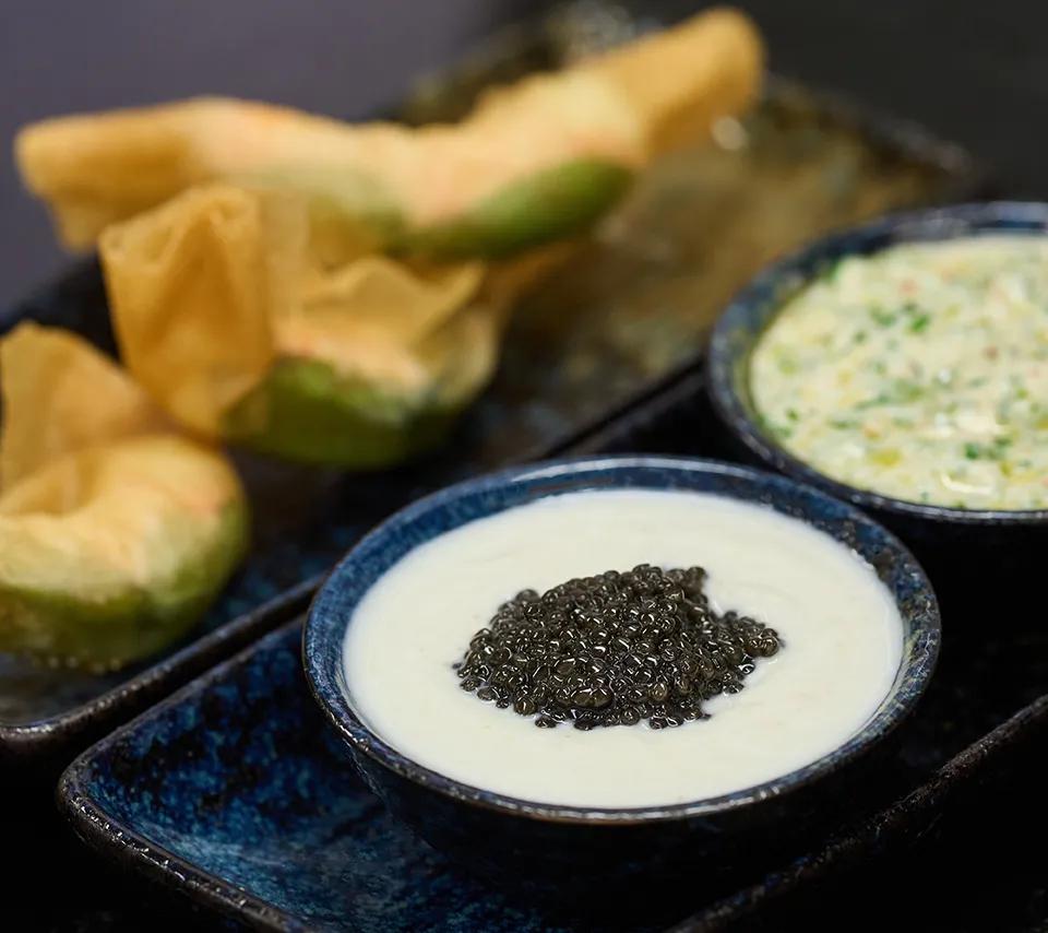 Shrimp Brick Recipe with Creamy Rova Caviar Sauce