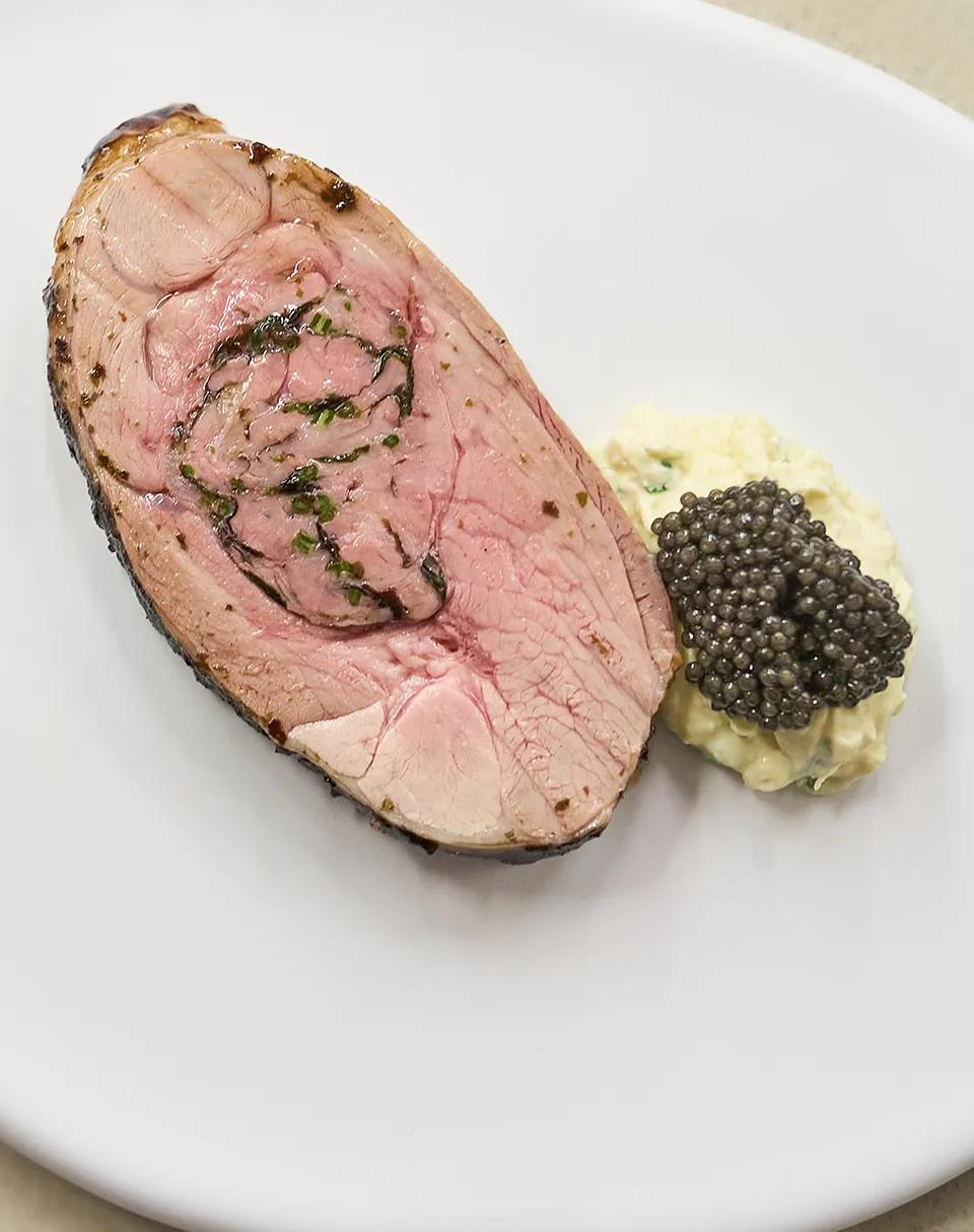 Leg of Lamb Recipe with Mashed Potatoes and Caviar