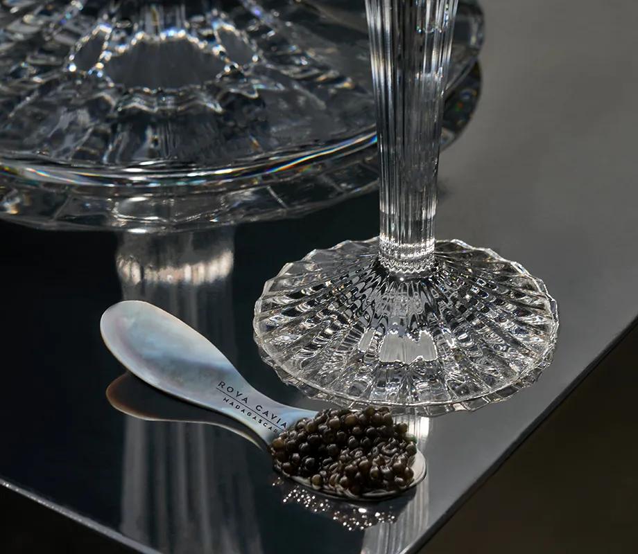 Caviar spoon and crystalware
