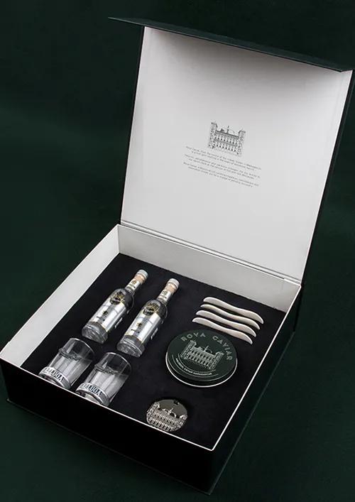 Miniature vodka and caviar gift box